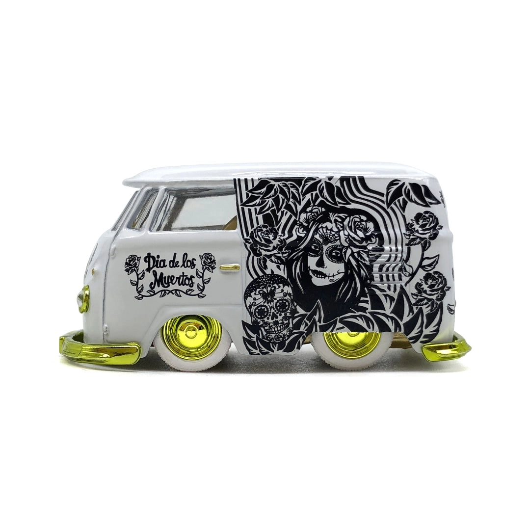 1960 VW Delivery Van - Black & White Art Graphics with Gold Rims and Gold Bumpers (MiJo Exclusives Release MJS05)