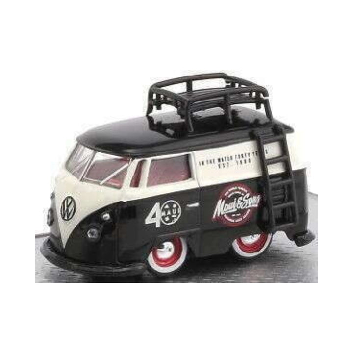1960 VW Delivery Van - Black & White Hard Rock 40th Anniversary with Red/Silver Hubcaps, Black Bumpers, Brown Interior, Black Roof Rack & Ladder