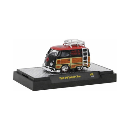 1960 VW Delivery Van - Black & Woodgrain Panel Wagon Chase with Red Chrome Rims, Red Chrome Details & Ladder, Red Interior