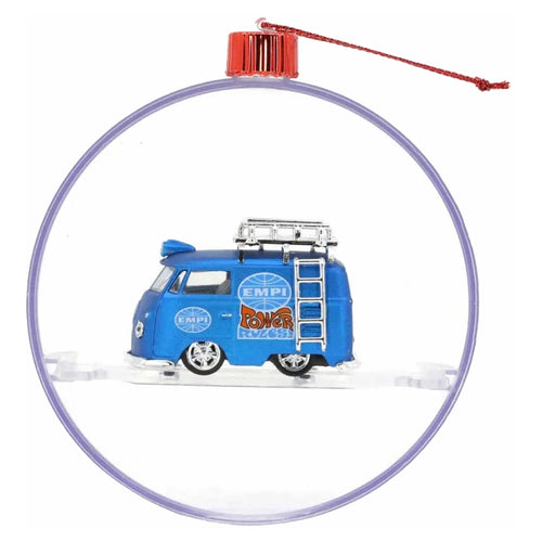 1960 VW Delivery Van - Blue EMPI Power Reverser with Silver Roof Rack & Ladder (Holiday Ornaments Release 02, Walmart Exclusive Set)