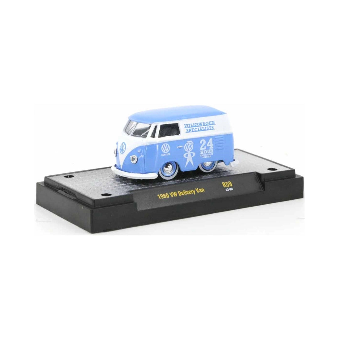 1960 VW Delivery Van - Blue & White Model-Kit on Display Base with Assembly Parts (Release 59)