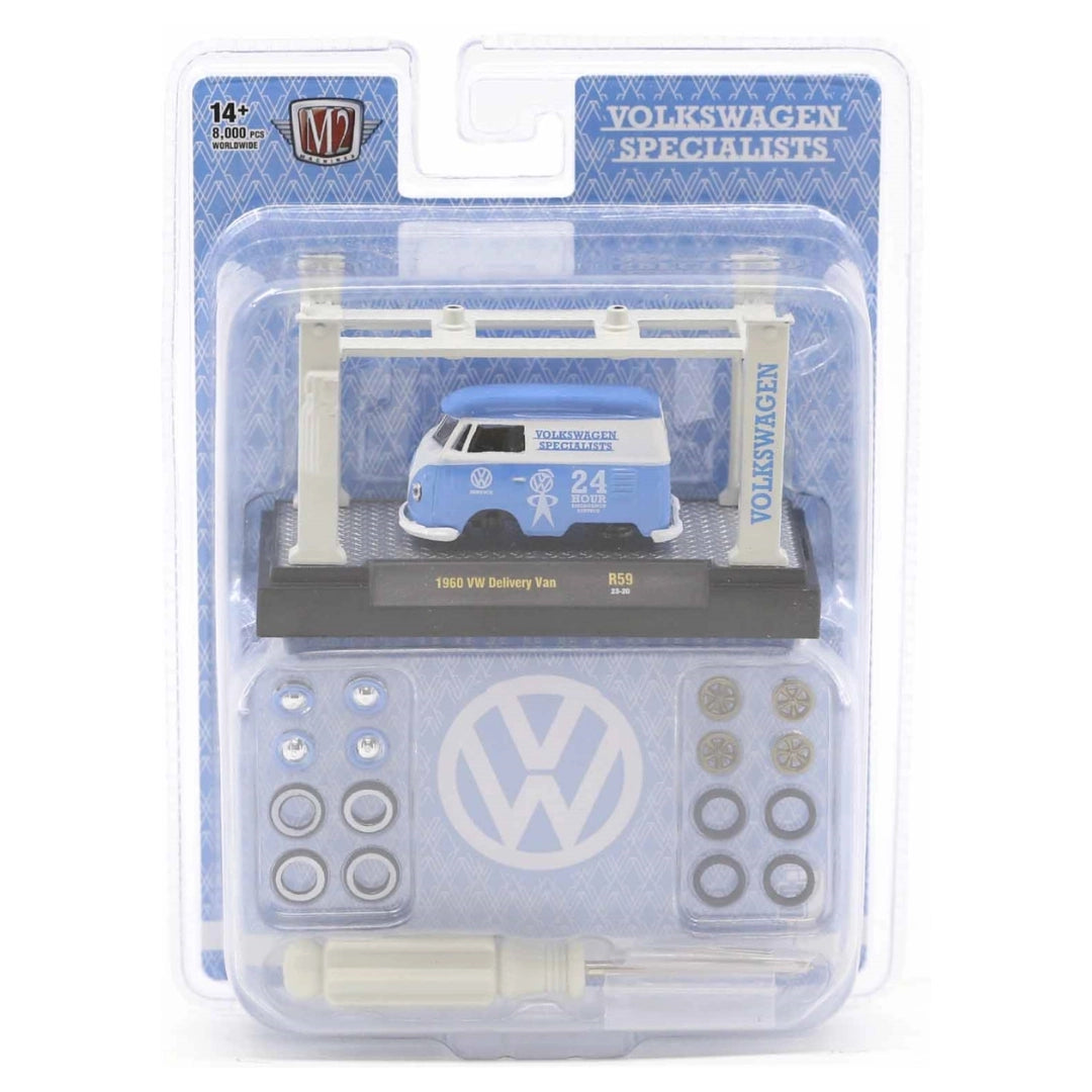 1960 VW Delivery Van - Blue & White Model-Kit on Display Base with Assembly Parts (Release 59)