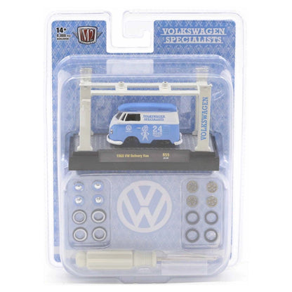 1960 VW Delivery Van - Blue & White Model-Kit on Display Base with Assembly Parts (Release 59)