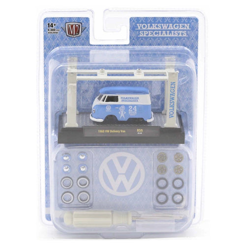 1960 VW Delivery Van - Blue & White Model-Kit on Display Base with Assembly Parts (Release 59)