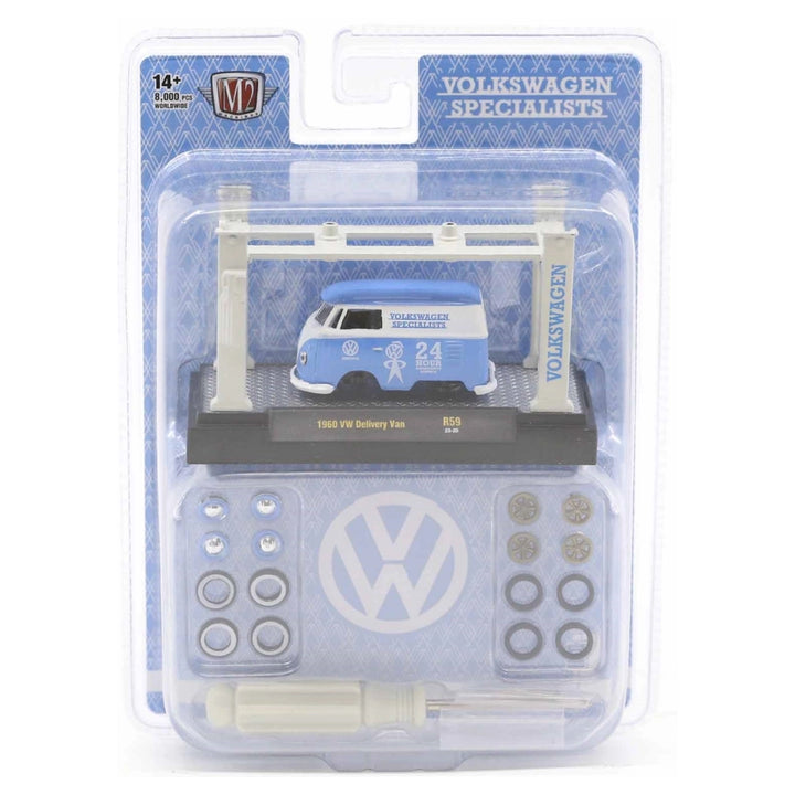1960 VW Delivery Van - Blue & White Model-Kit on Display Base with Assembly Parts (Release 59)