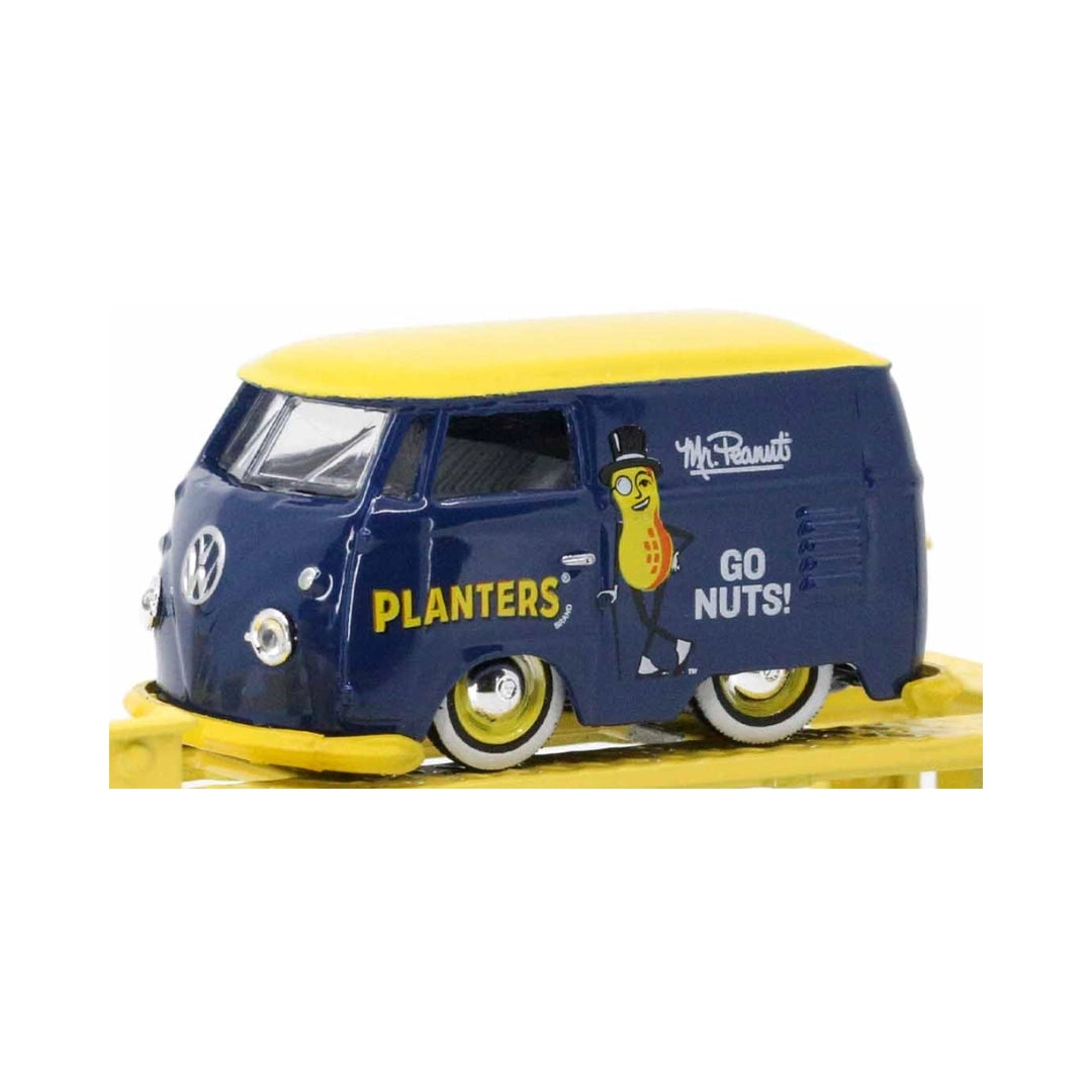 1960 VW Delivery Van - Blue & Yellow Planters "Go Nuts!" with Yellow Base & White Rims (Auto-Lift Release 25 Set Exclusive)