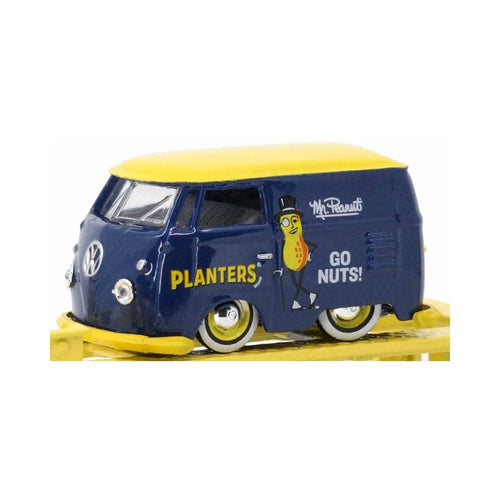 1960 VW Delivery Van - Blue & Yellow Planters "Go Nuts!" with Yellow Base & White Rims (Auto-Lift Release 25 Set Exclusive)