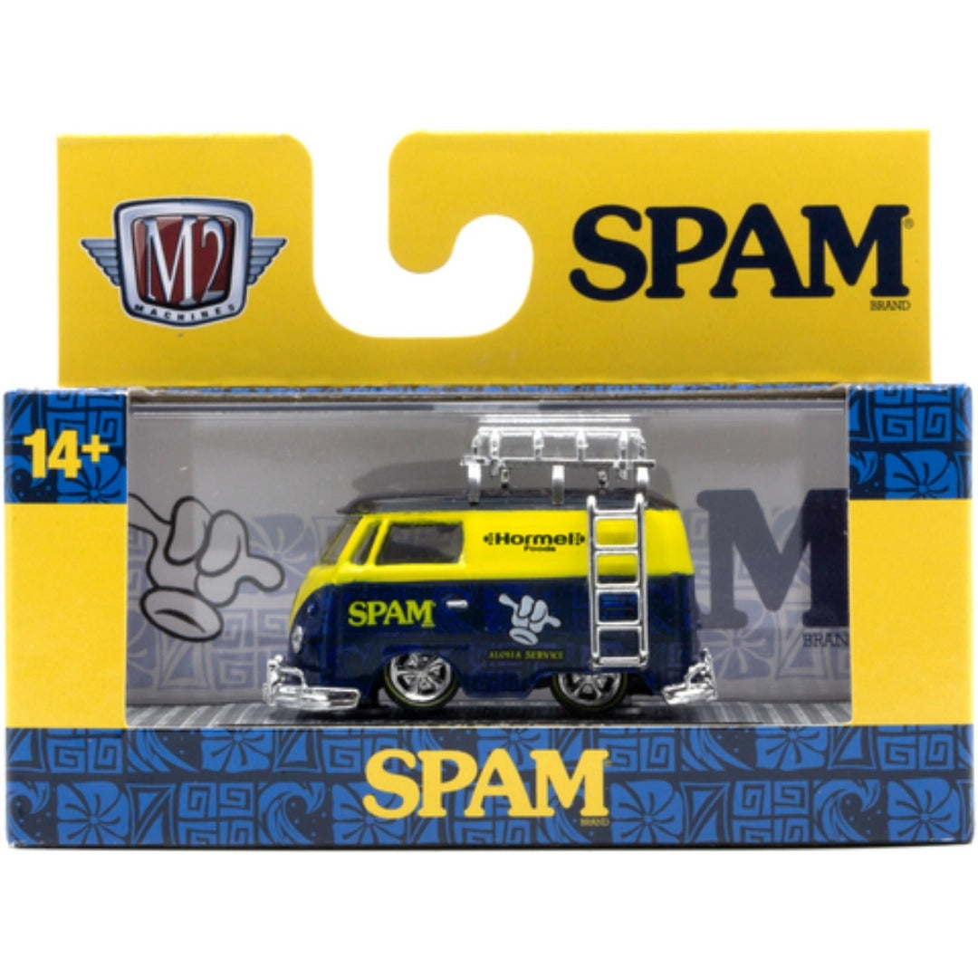1960 VW Delivery Van - Blue & Yellow SPAM with White Roof Rack & Ladder (Release 97)
