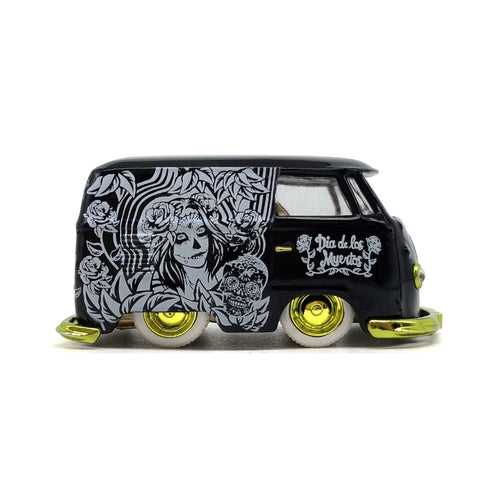 1960 VW Delivery Van - Chase Black & White Art Graphics with Gold Rims and Gold Bumpers (MiJo Exclusives Release MJS05 Premium Range Set Exclusive)
