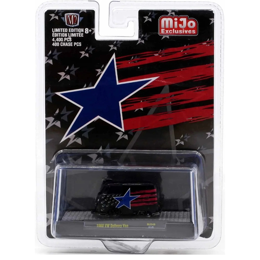 1960 VW Delivery Van - Chase Model-Kit with Blue Star, Red Stripes & Blacked-Out Details on Display Base (MiJo Exclusives Release MJS48)