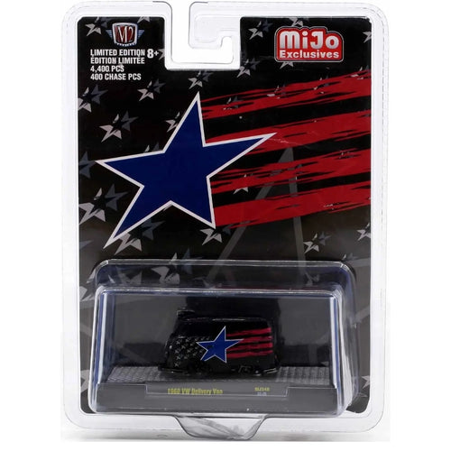 1960 VW Delivery Van - Chase Model-Kit with Blue Star, Red Stripes & Blacked-Out Details on Display Base (MiJo Exclusives Release MJS48)