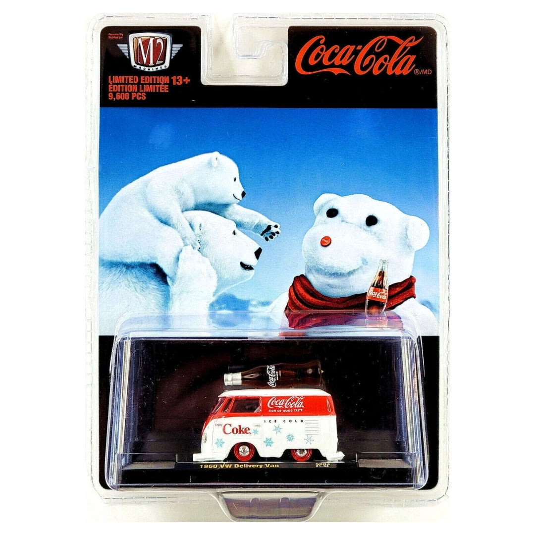 1960 VW Delivery Van - Coca-Cola Christmas Edition with Coca-Cola Bottle on Roof, White & Red with Snowflake Graphics (Walmart Exclusive SK04)