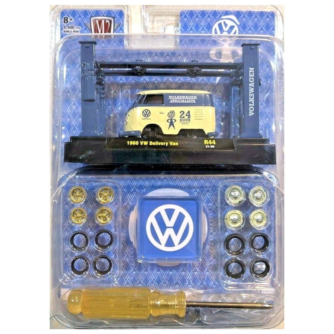 1960 VW Delivery Van - Cream & Blue Volkswagen Specialists "24 Hours" with Gold Rims (Model-Kit Release 44)
