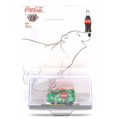 1960 VW Delivery Van - Green & Red Coca-Cola Christmas Edition with Snowflake Graphics (Walmart Exclusive SK09)