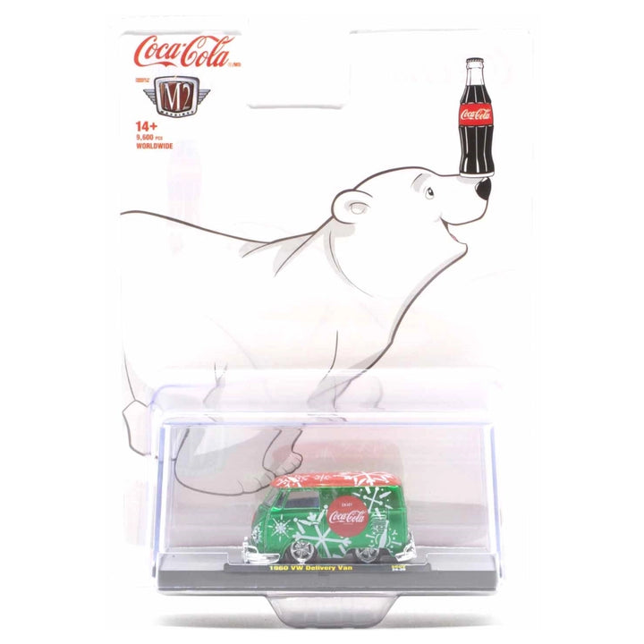 1960 VW Delivery Van - Green & Red Coca-Cola Christmas Edition with Snowflake Graphics (Walmart Exclusive SK09)