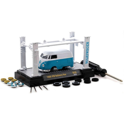1960 VW Delivery Van - Light Blue & White Panel Van with Silver Chrome Details, Black Interior