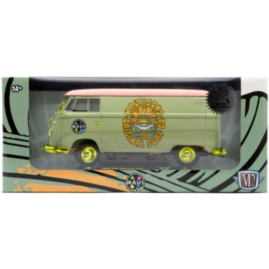 1960 VW Delivery Van - Light Green/Pink Roof (Yellow Chrome Rims, Bumpers & Details, Brass Interior)