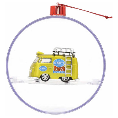1960 VW Delivery Van - Lime Green EMPI Power Reverser with Silver Roof Rack & Ladder (Holiday Ornaments Release 02, Walmart Exclusive Set)