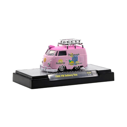 1960 VW Delivery Van - Pink Lemonade "Pucker Up!" Chase with Pink Chrome Details, Pink Chrome Rims, Pink Interior, Pink Roof Rack & Surfboard (Exclusive, Limited Edition)