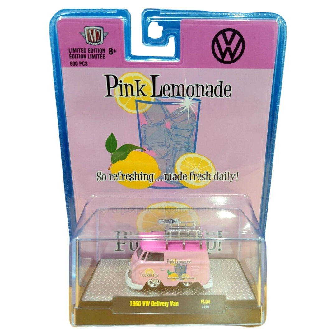 1960 VW Delivery Van - Pink Lemonade "Pucker Up!" Chase with Pink Chrome Details, Pink Chrome Rims, Pink Interior, Pink Roof Rack & Surfboard (Exclusive, Limited Edition)