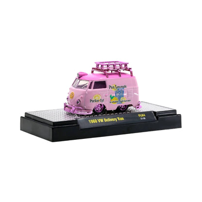 1960 VW Delivery Van - Pink Lemonade "Pucker Up!" with Silver Chrome Details, Black Interior, Silver Roof Rack & Surfboard (Exclusive, Limited Edition)