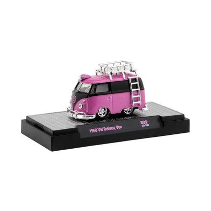 1960 VW Delivery Van - Pink Panel Van with Black Roof, Silver Roof Rack & Ladder (Walmart Exclusive Release S92)