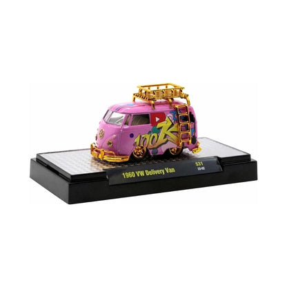 1960 VW Delivery Van - Pink YouTube Theme Chase with Gold Chrome Rims, Gold Chrome Details, Gold Roof Rack & Ladder (Exclusive, Limited Edition)