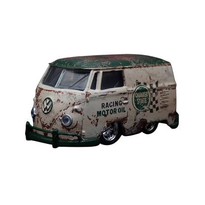 1960 VW Delivery Van - Weathered Quaker State Racing Motor Oil Chase with Gold Chrome Rims, Gold Bumpers & Details, Brass Interior (Exclusive, Limited Edition)