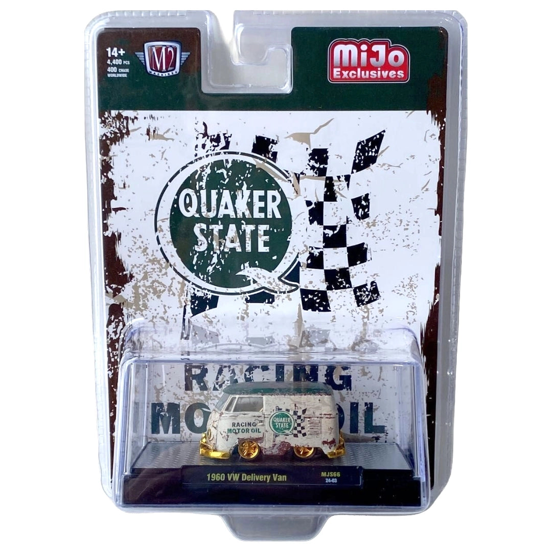1960 VW Delivery Van - Weathered Quaker State Racing Motor Oil with Silver Chrome Rims, Green Bumpers, Black Interior (Exclusive, Limited Edition)