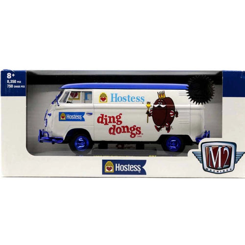1960 VW Delivery Van - White/Blue (Hostess Ding Dongs Livery, Blue Chrome Wheels, Purple Details, Blue Interior)