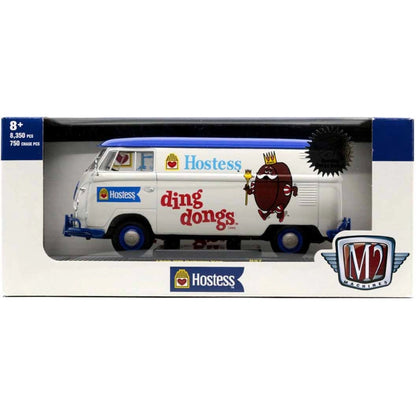 1960 VW Delivery Van - White/Blue (Hostess Ding Dongs Livery, Silver Wheels, Blue Details, White Interior)