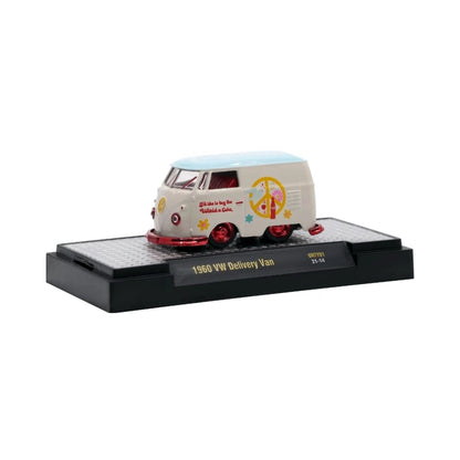 1960 VW Delivery Van - White Hippie/Flower Power Theme with Silver Chrome Details, Gray Interior (Exclusive, Limited Edition, Premium Range)