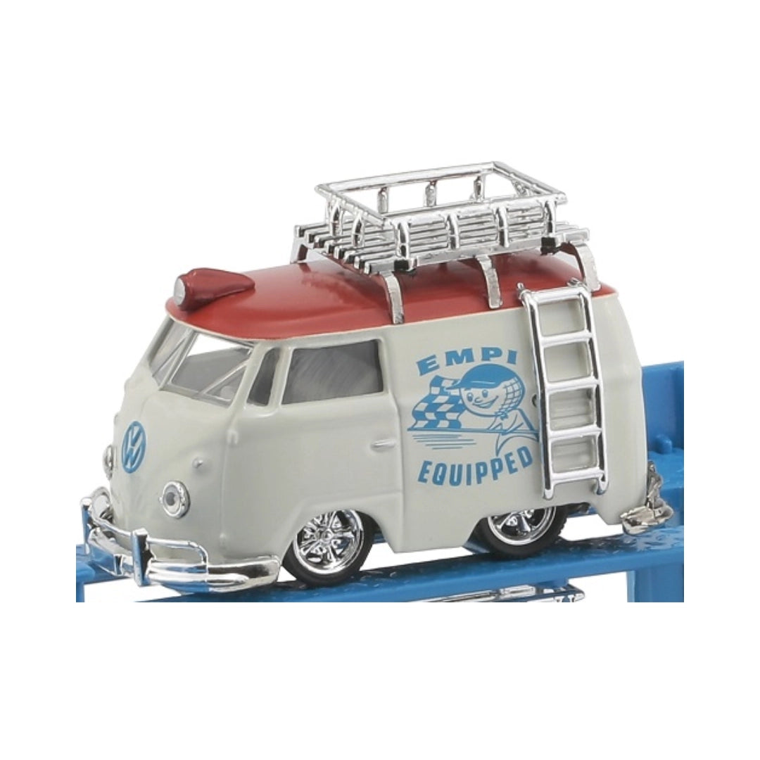 1960 VW Delivery Van - White & Red EMPI Equipped with Red Roof, Silver Roof Rack & Ladder (Auto-Lift Release 19 Set Exclusive)