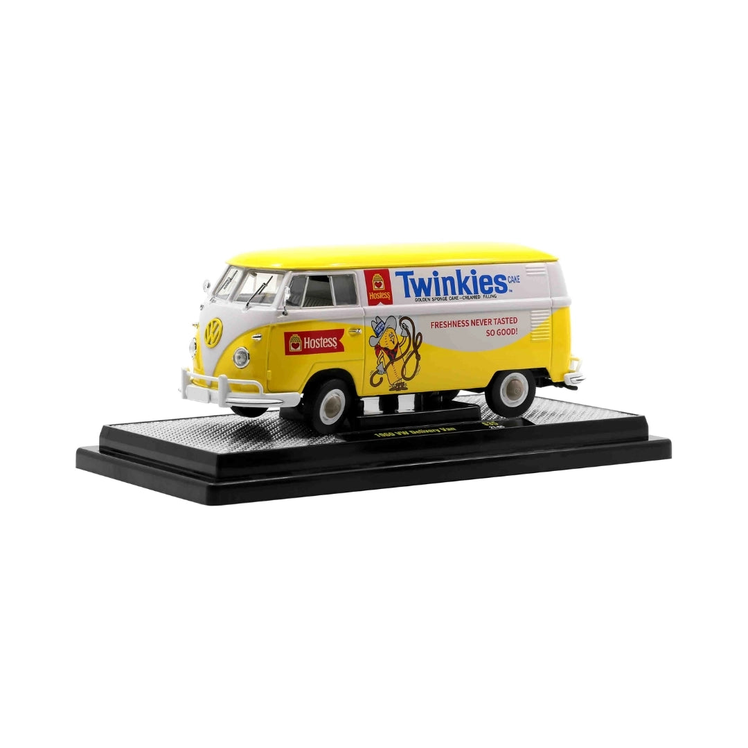 1960 VW Delivery Van - Yellow/White (Twinkies Livery, Silver Chrome Rims, Black Interior & Details)