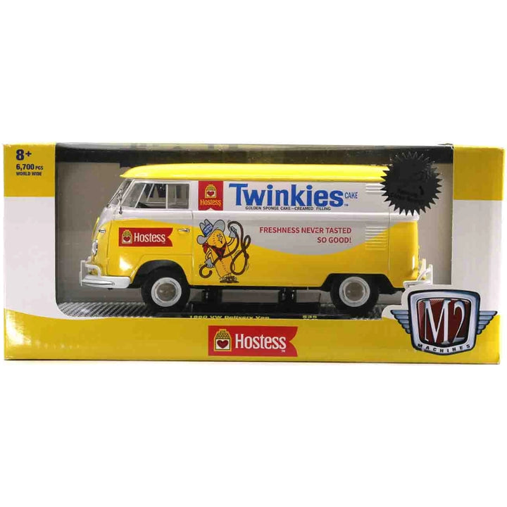 1960 VW Delivery Van - Yellow/White (Twinkies Livery, Silver Chrome Rims, Black Interior & Details)