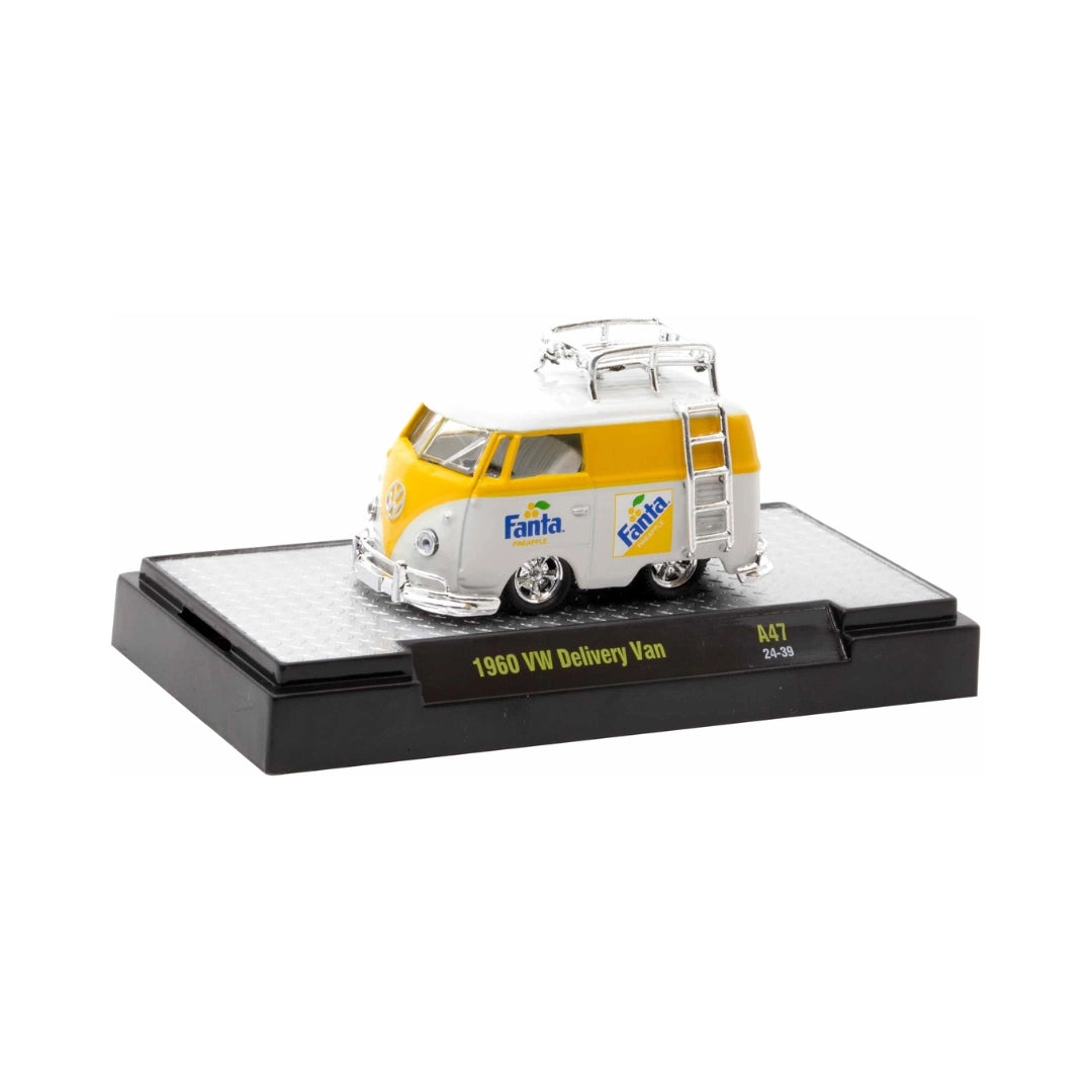 1960 VW Delivery Van - Yellow & White Fanta Chase with Gold Chrome Details, Yellow Interior, Gold Rims & Gold Ladder