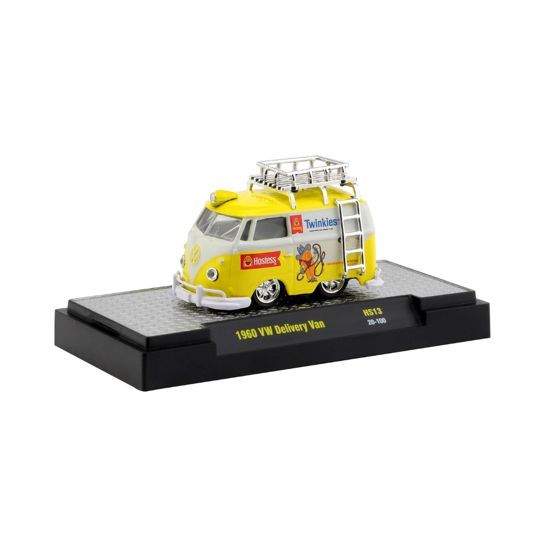 1960 VW Delivery Van - Yellow & White Hostess Twinkies with Silver Chrome Details, White Bumpers, White Interior, Silver Roof Rack & Ladder (Exclusive, Limited Edition)