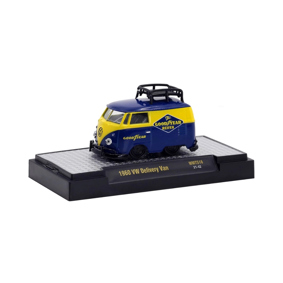 1960 VW Delivery Van (Shorty) - Blue & Yellow Goodyear with Black Roof Rack (Walmart Exclusive WMTS16 Premium Range)