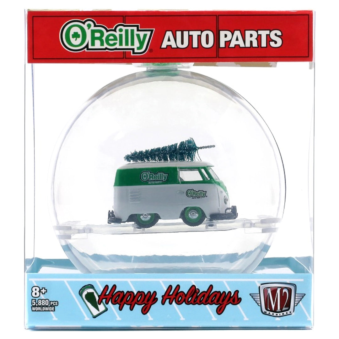 1960 VW Delivery Van (Shorty) - Green & White O'Reilly Auto Parts Christmas Ornament with Roof Tree (Release OR01)