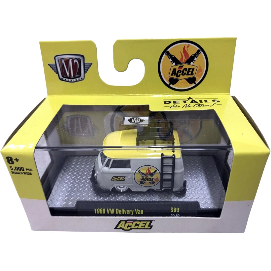 1960 VW Delivery Van (Shorty) - White & Yellow Accel Ignition with Black Roof Rack & Ladder (Walmart Exclusive Release S89)