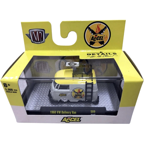1960 VW Delivery Van (Shorty) - White & Yellow Accel Ignition with Black Roof Rack & Ladder (Walmart Exclusive Release S89)