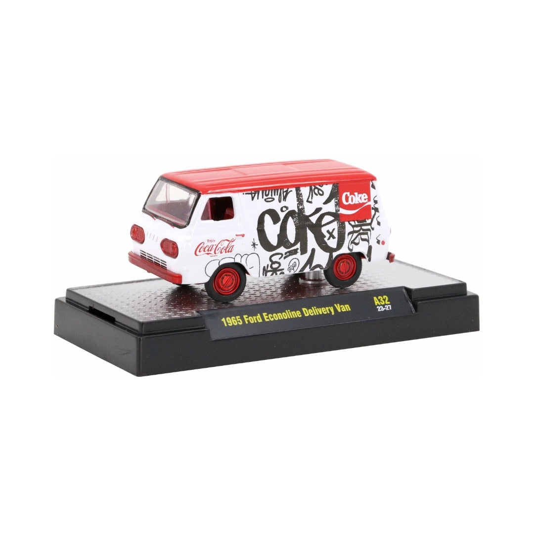 1965 Ford Econoline Delivery Van - White/Red (Coca-Cola, Red Headlights, Red Chrome Hubcaps & Details, Red Interior)