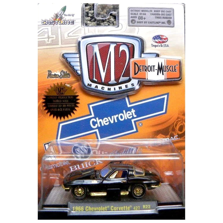 1966 Chevrolet Corvette 427 – Black (Blue Interior, Gold Rims, Hood Open, Box) (Copy)
