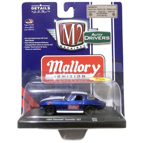 1966 Chevrolet Corvette 427 – Blue (White Hood Stripe, Red Accent Stripes, Black Rims, Mallory Ignition Livery)