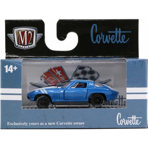 1966 Chevrolet Corvette 427 – Blue (White Hood Stripes, Black Rims, Display Base)