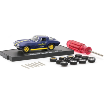 1966 Chevrolet Corvette 427 – Blue (Yellow Hood Stripes, Yellow Rims, Auto-Wheels Tool Kit Set)
