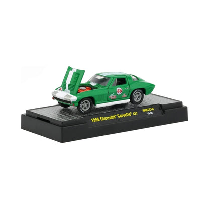 1966 Chevrolet Corvette 427 – Green (White Hood Stripe, Green Rims, Hood Open, Turtle Wax Livery, Walmart Exclusive)