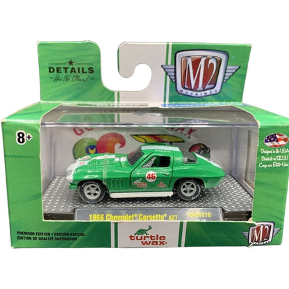 1966 Chevrolet Corvette 427 – Green (White Hood Stripe, Green Rims, Hood Open, Turtle Wax Livery, Walmart Exclusive)
