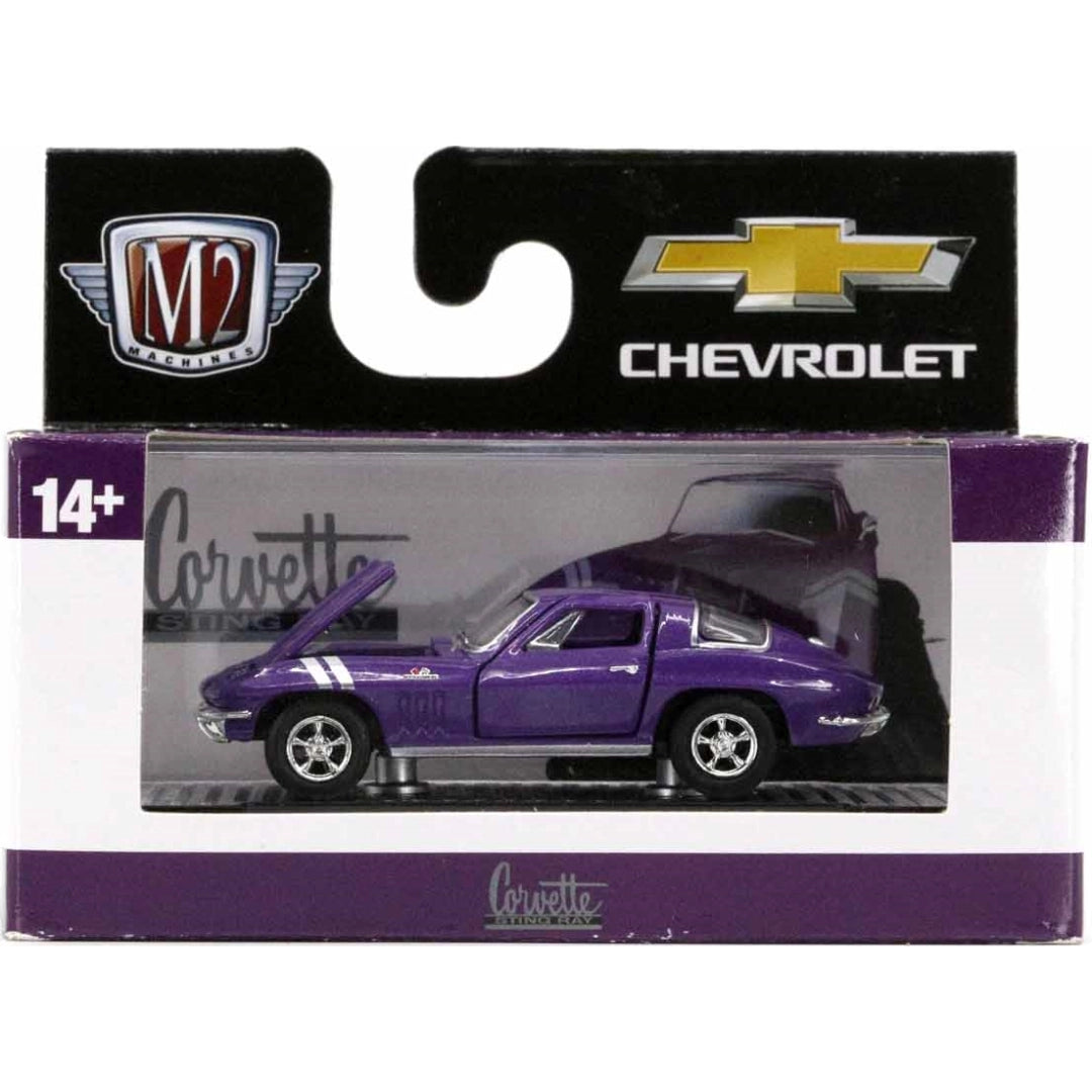 1966 Chevrolet Corvette 427 – Metallic Purple (Hood Open, Chrome Rims, Display Base)