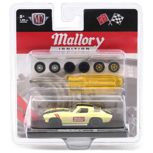 1966 Chevrolet Corvette 427 – Pale Yellow (Black Hood Stripe, Red Accent Stripes, Black Rims, Mallory Ignition Livery)